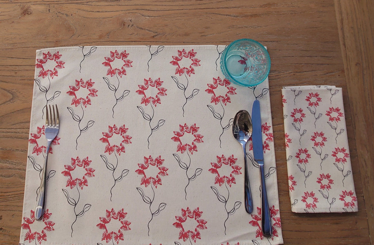 Organic Placemat - Machair Flower Red